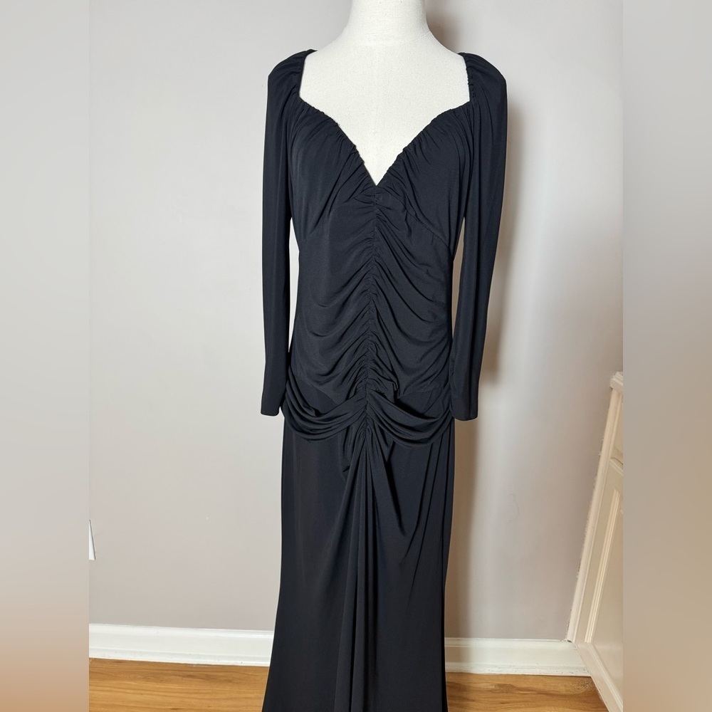 Vintage Vera Wang Black Ruched Long Sleeve Formal Gown - Picture 9 of 14
